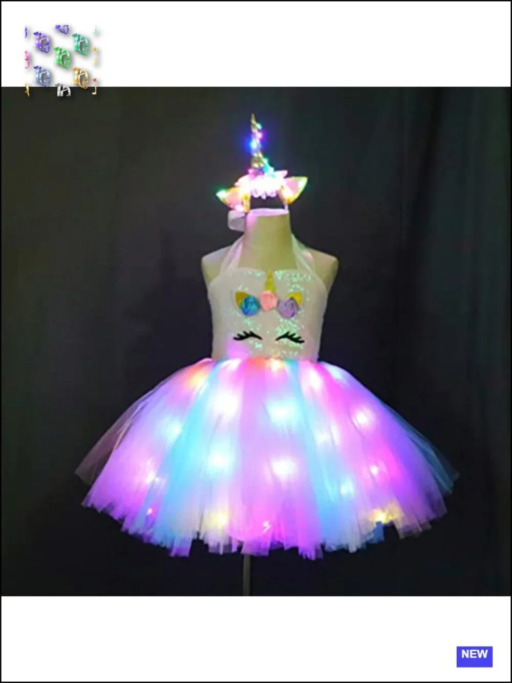 Girls LED Light Up Unicorn Costume Dress with Wings Tutu Halloween Cosplay